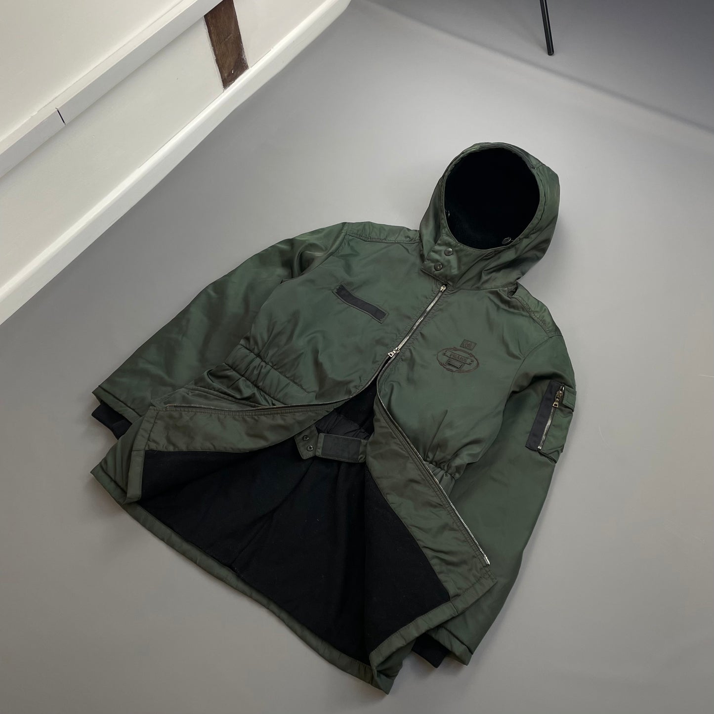 Prada Milano Green 2006 Nylon Sheep Fur Ski-Style Utility Hooded Jacket