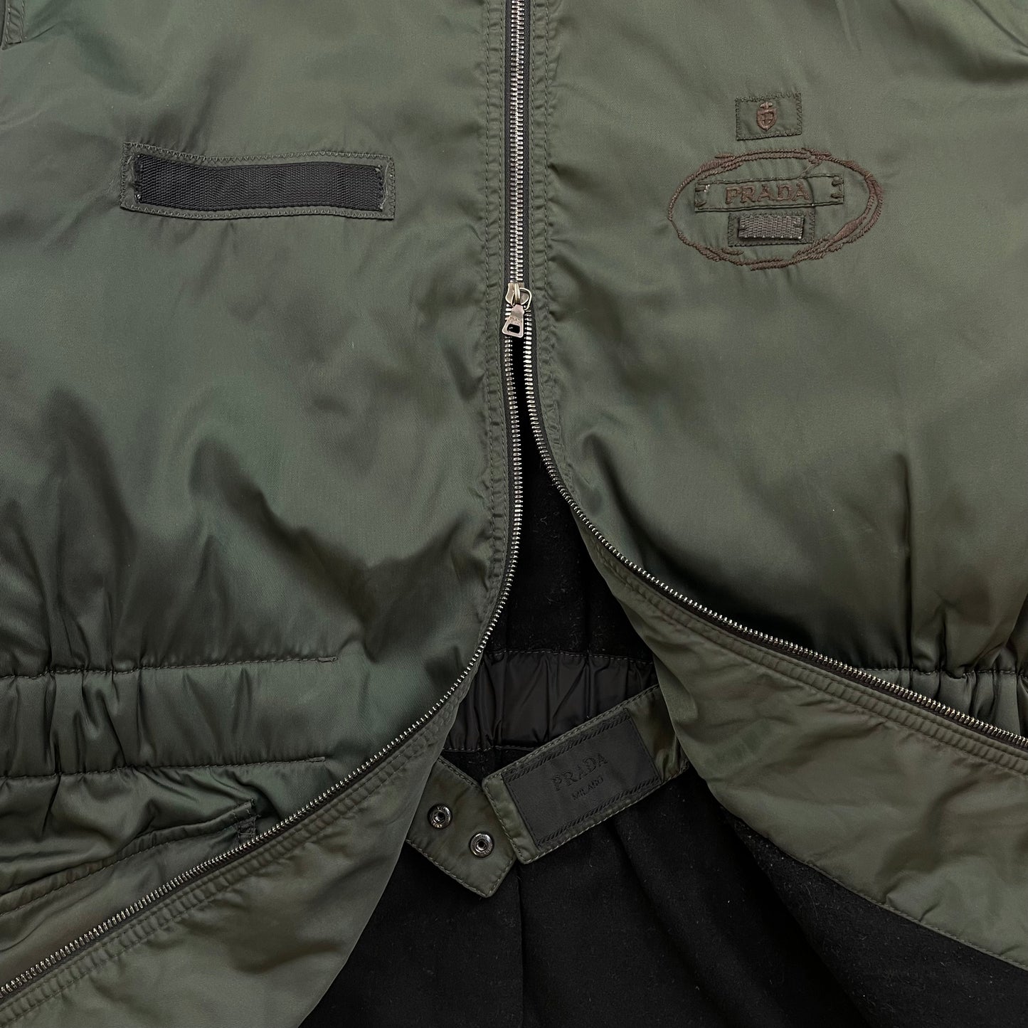 Prada Milano Green 2006 Nylon Sheep Fur Ski-Style Utility Hooded Jacket