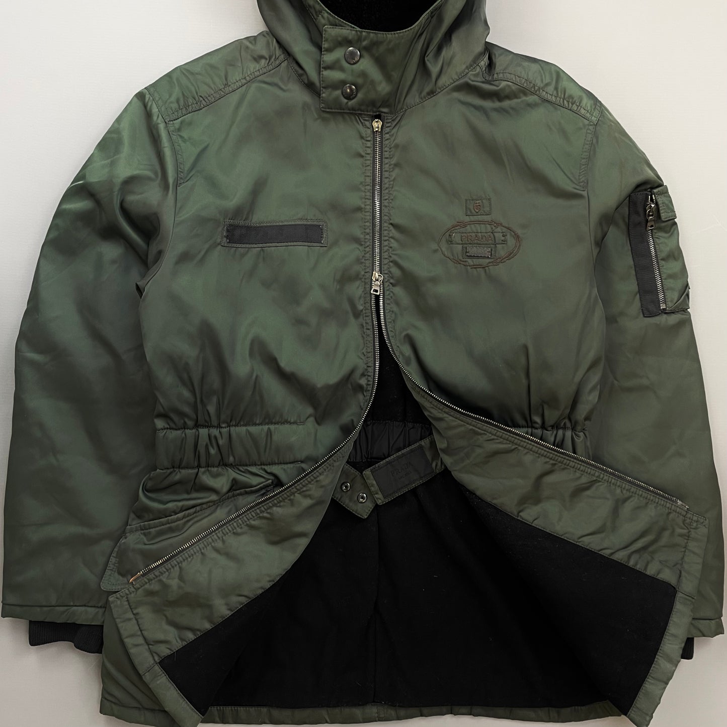 Prada Milano Green 2006 Nylon Sheep Fur Ski-Style Utility Hooded Jacket