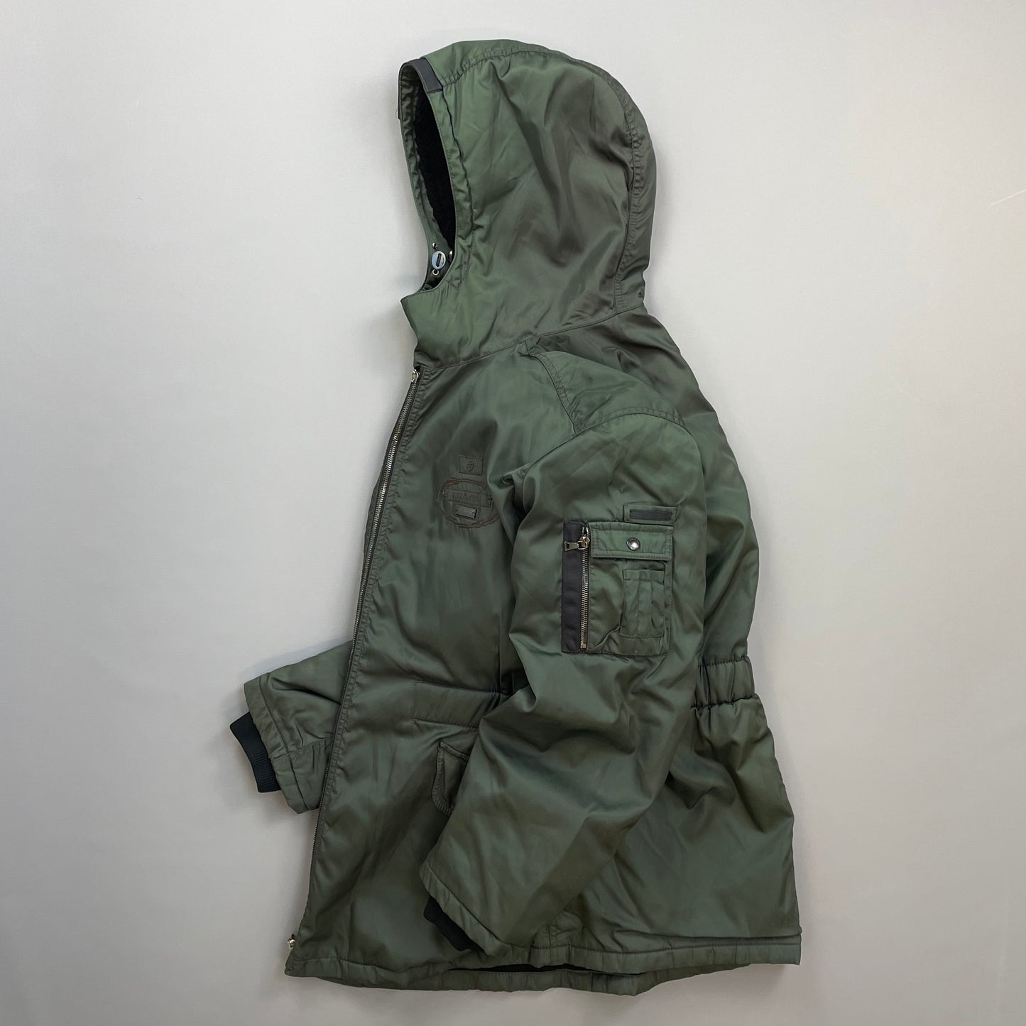 Prada Milano Green 2006 Nylon Sheep Fur Ski-Style Utility Hooded Jacket