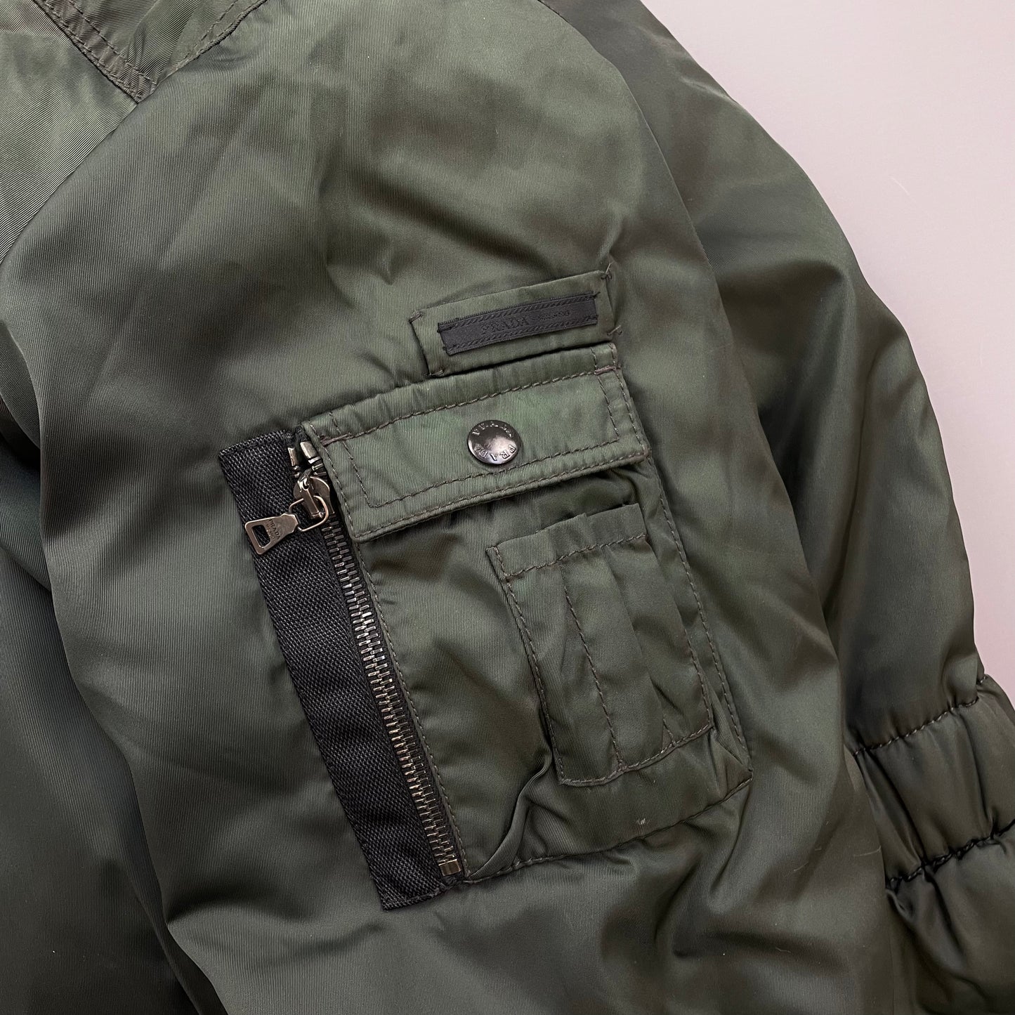Prada Milano Green 2006 Nylon Sheep Fur Ski-Style Utility Hooded Jacket