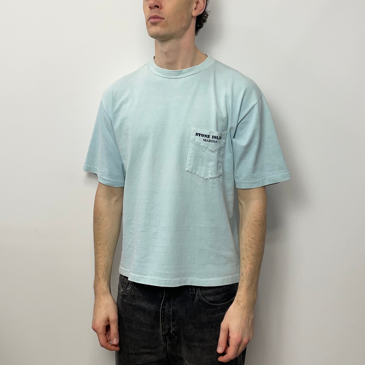 Stone Island Marina Light Blue 80s Spellout Pocket Tee