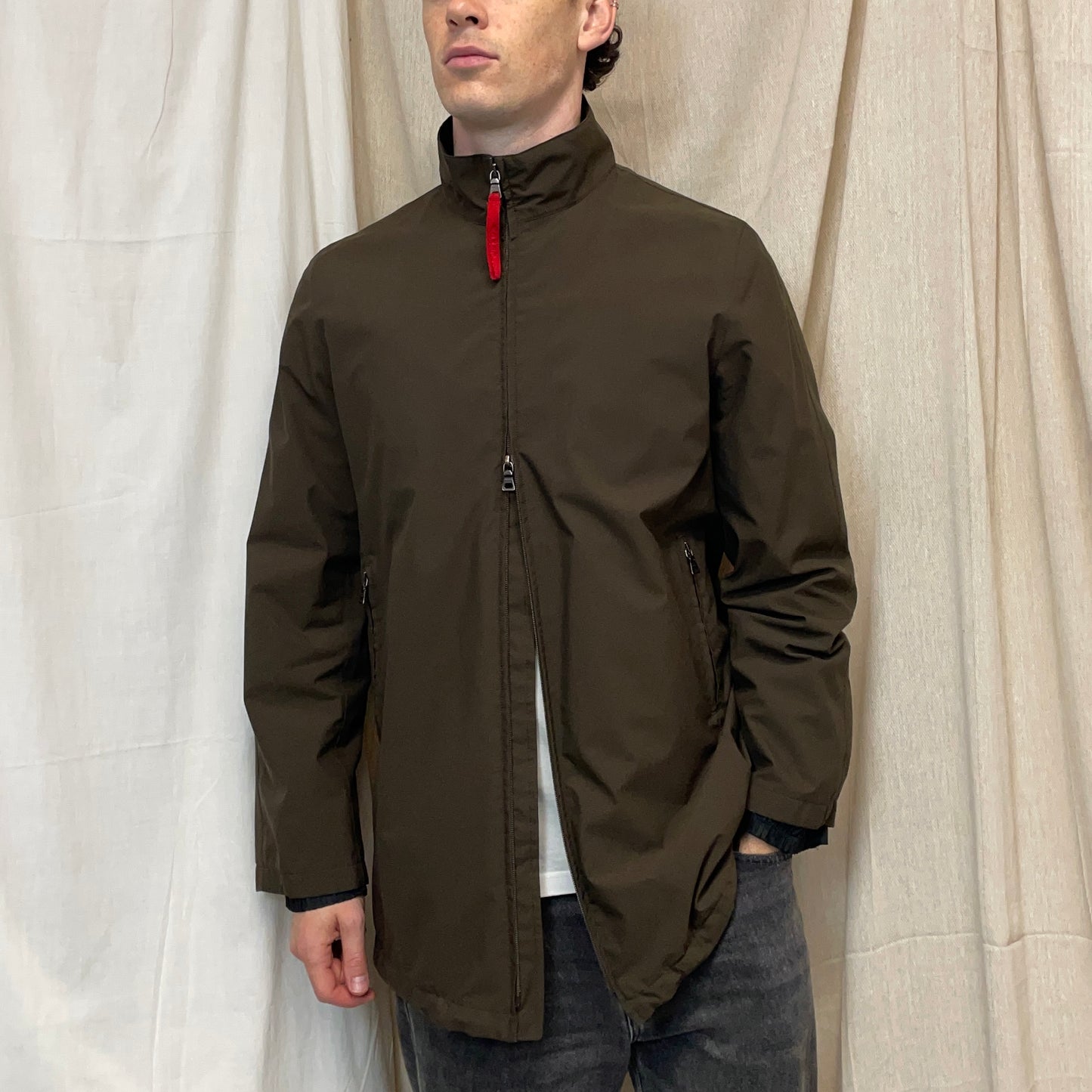 Prada Sport Khaki Brown 00s Goretex Waterproof Lined Trench Coat