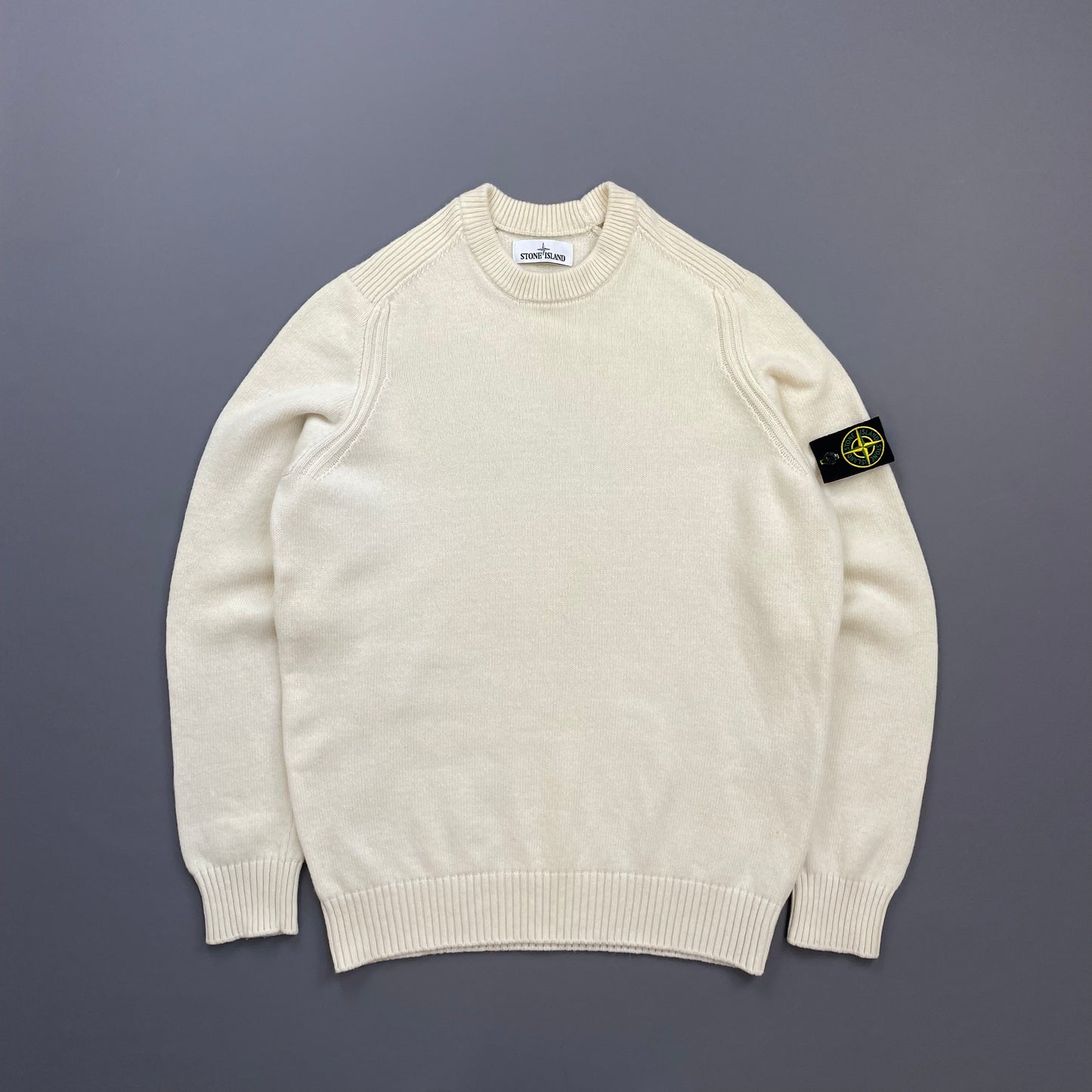 Stone Island Cream AW18 Midweight Wool Knit Crewneck Jumper