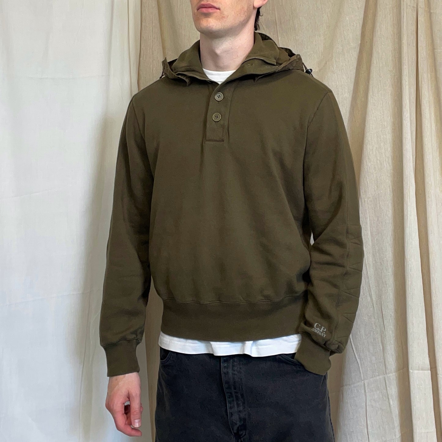 C.P. Company Khaki AW08 Detachable Hood Button & Zip Collar Technical Jumper