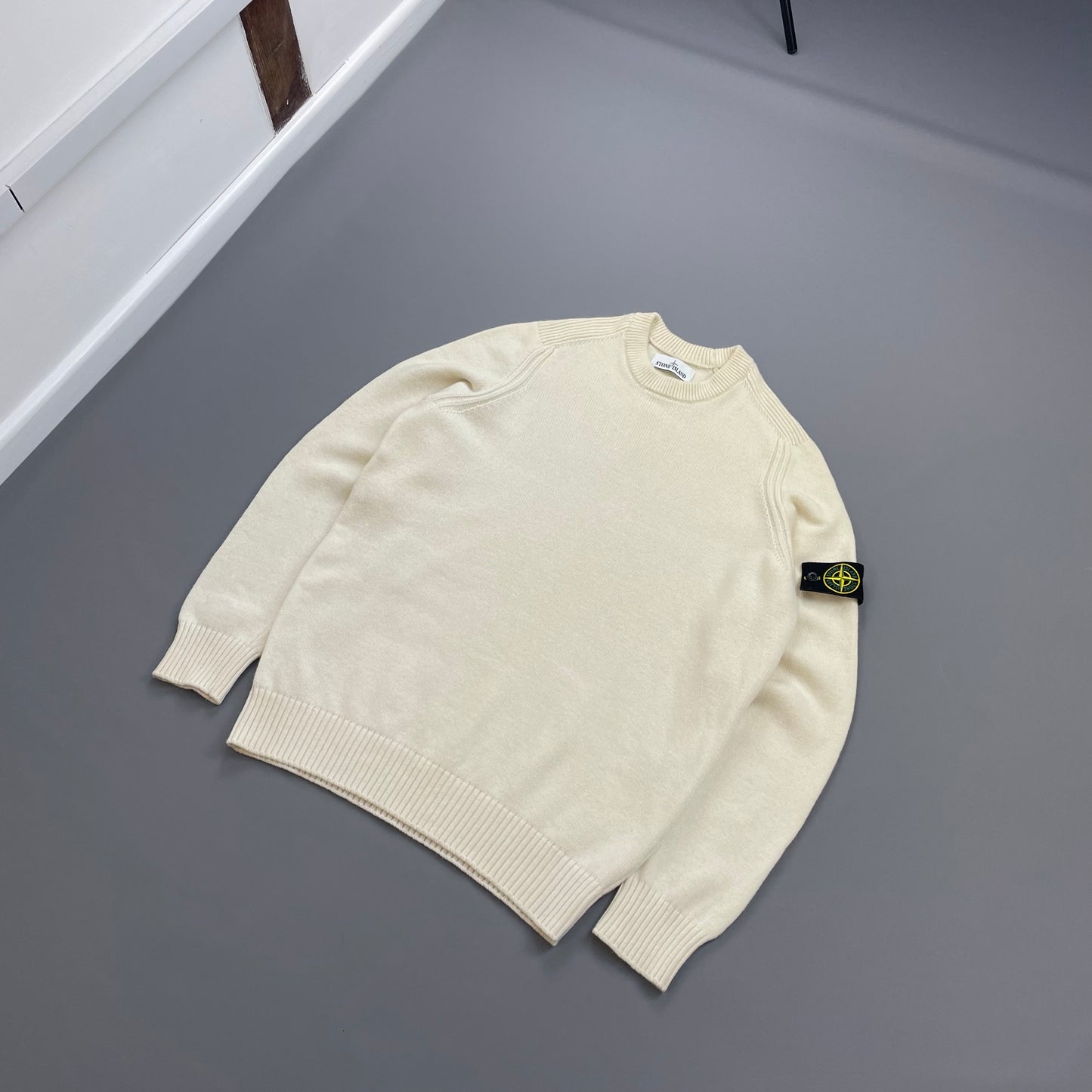 Stone Island Cream AW18 Midweight Wool Knit Crewneck Jumper