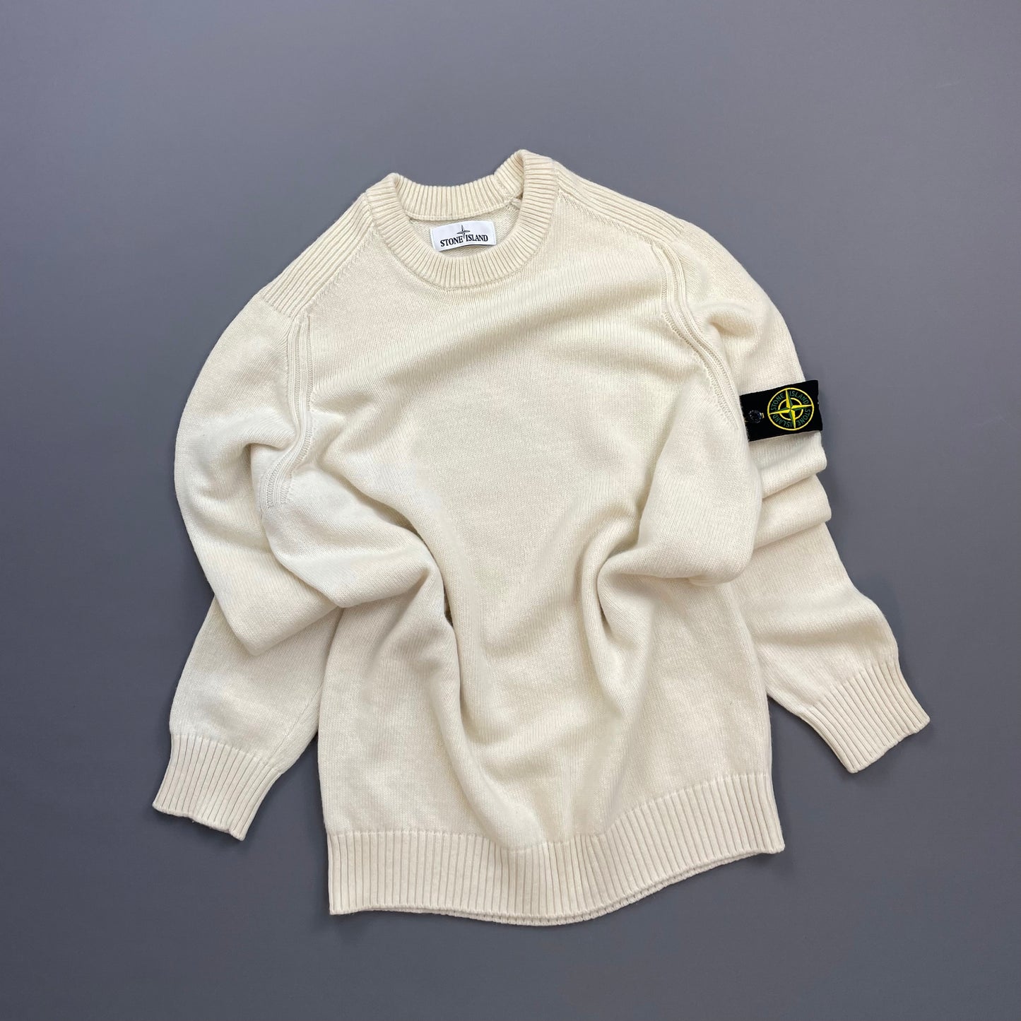Stone Island Cream AW18 Midweight Wool Knit Crewneck Jumper