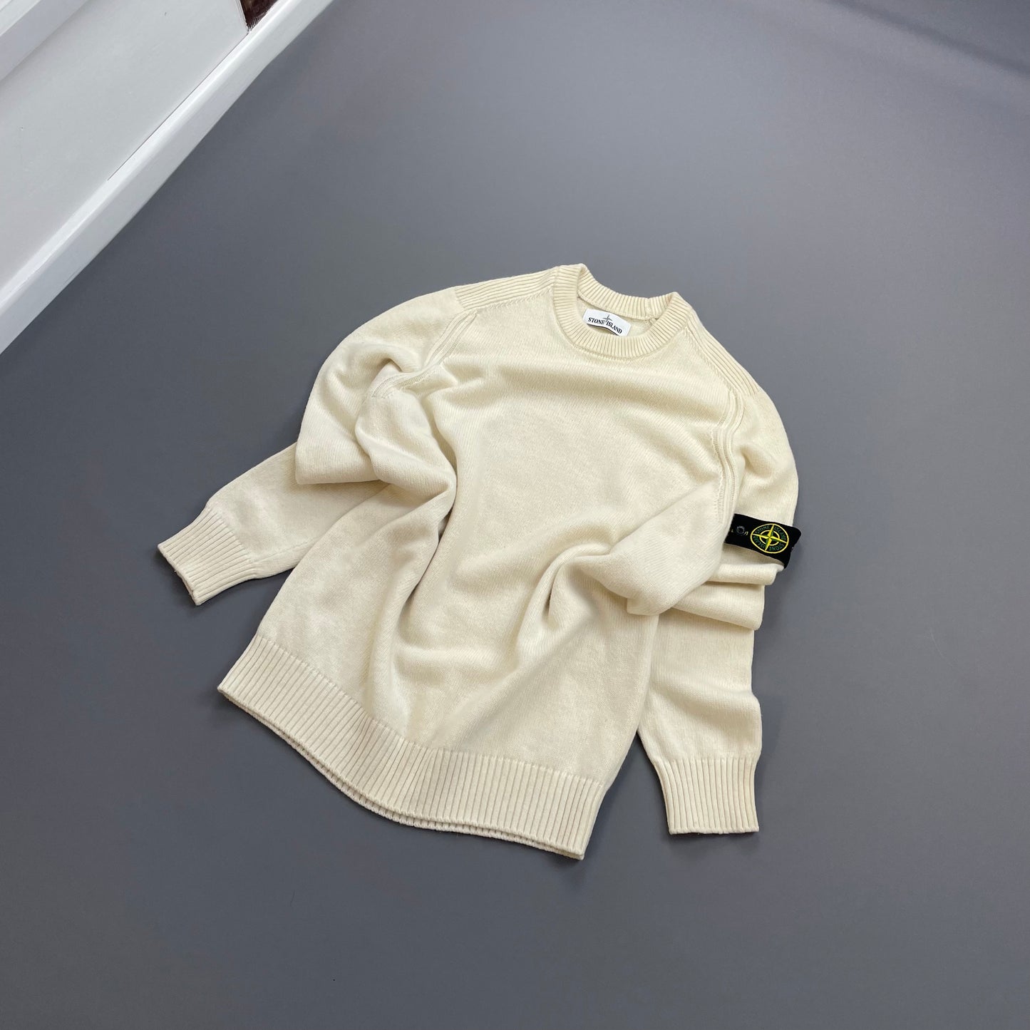 Stone Island Cream AW18 Midweight Wool Knit Crewneck Jumper