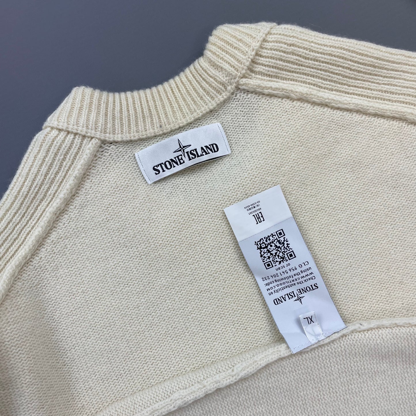 Stone Island Cream AW18 Midweight Wool Knit Crewneck Jumper