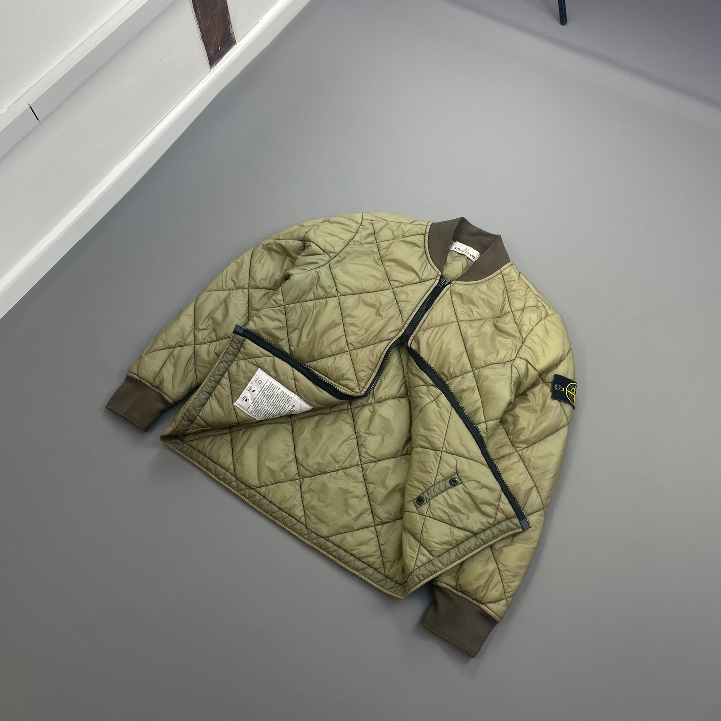 Stone Island Olive Green AW18 Micro Yarn Quilted Bomber Jacket