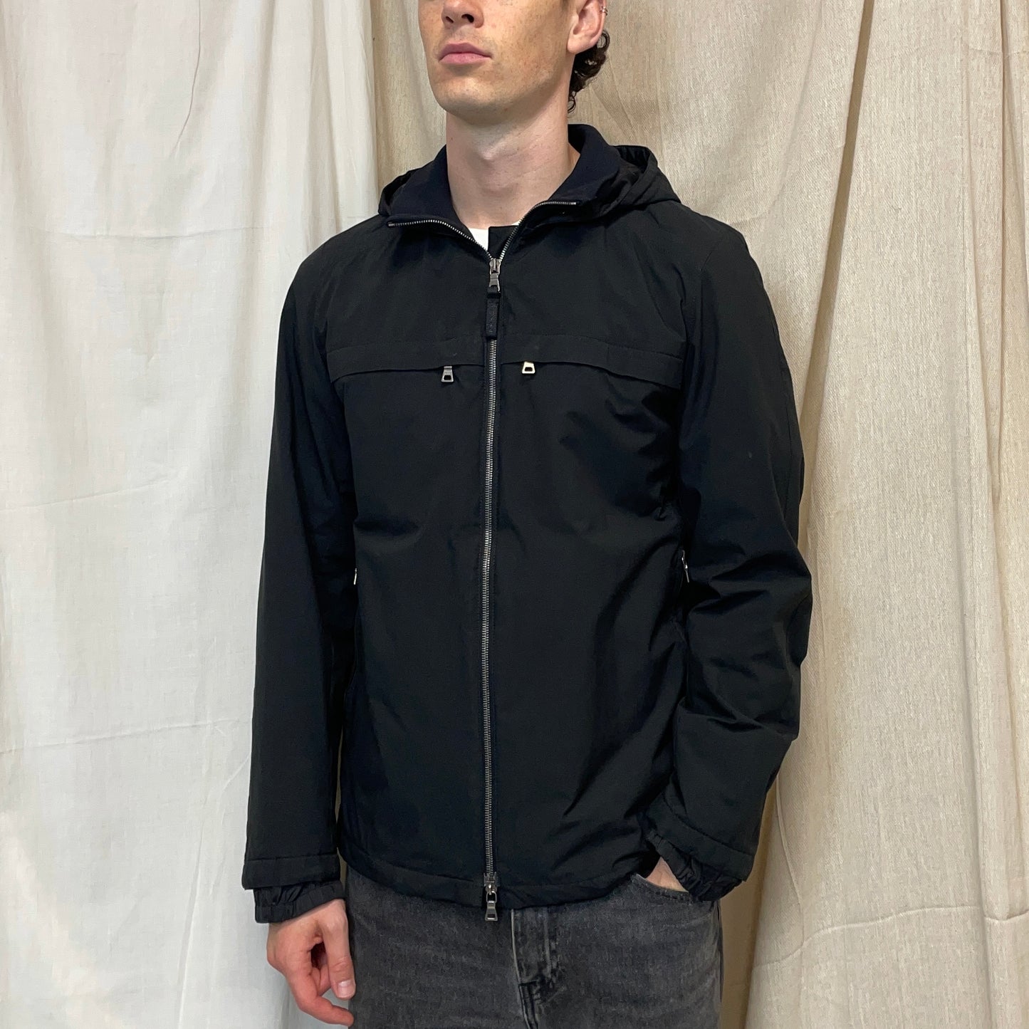 Prada Sport Black 2006 Lined Hooded Nylon Windbreaker Jacket