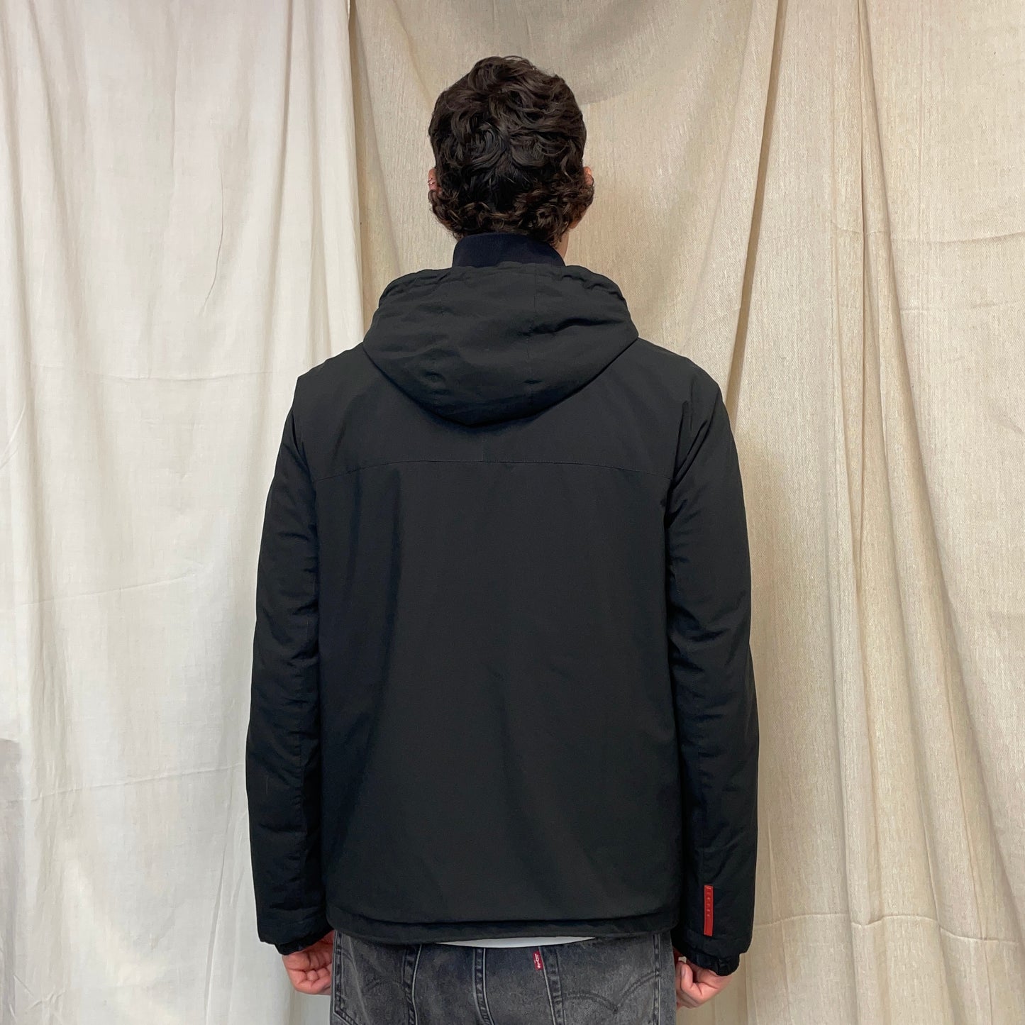 Prada Sport Black 2006 Lined Hooded Nylon Windbreaker Jacket