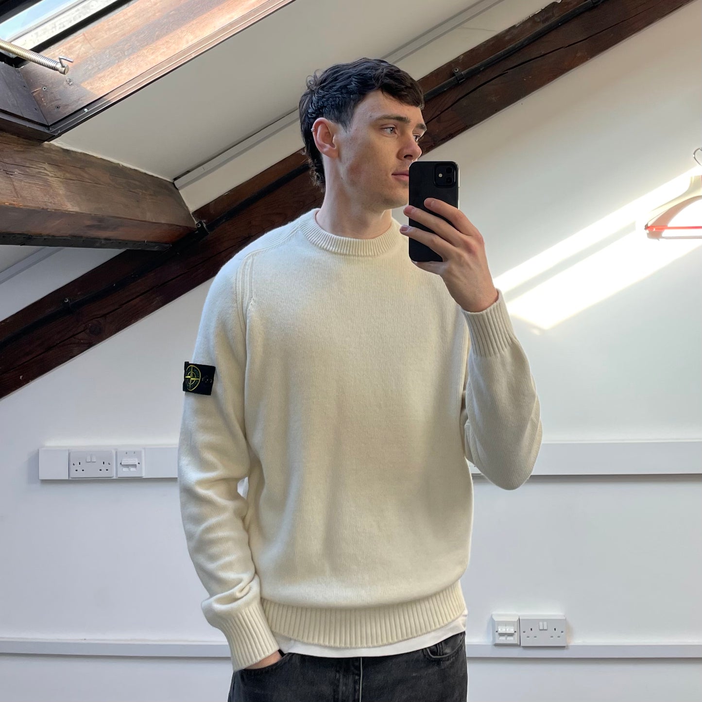 Stone Island Cream AW18 Midweight Wool Knit Crewneck Jumper