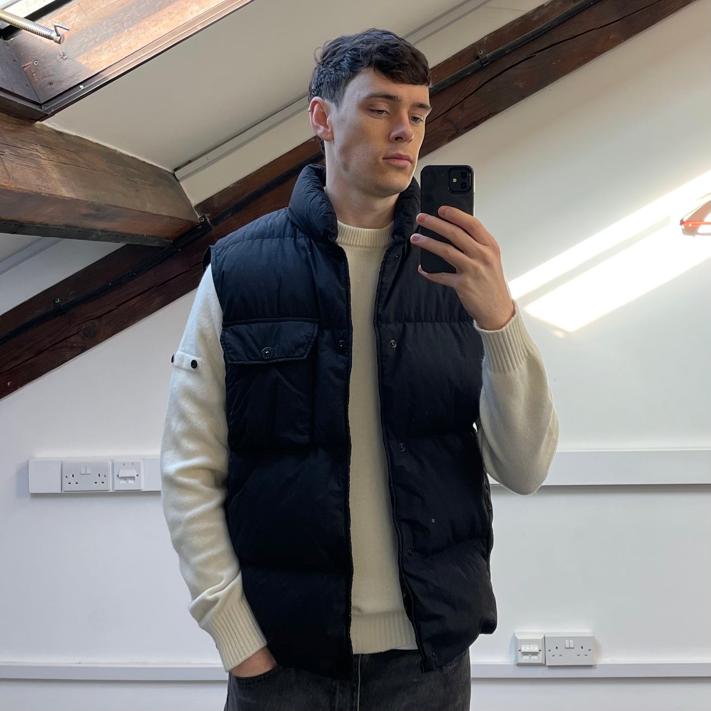 Stone Island Black AW21 Naslan Light Watro Down TC Puffer Gilet Vest