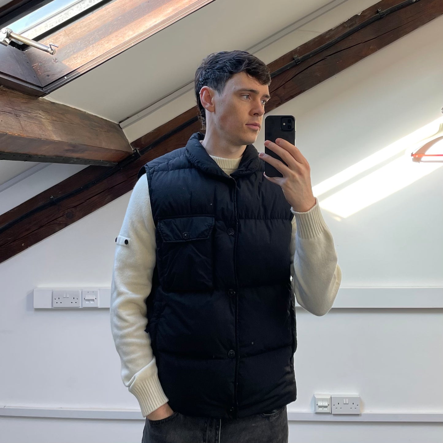 Stone Island Black AW21 Naslan Light Watro Down TC Puffer Gilet Vest