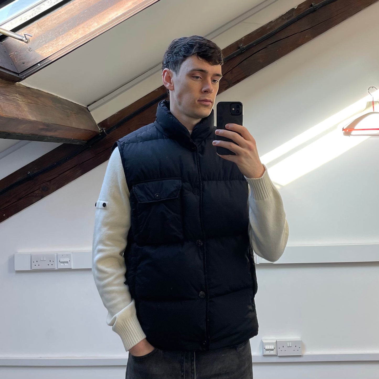 Stone Island Black AW21 Naslan Light Watro Down TC Puffer Gilet Vest