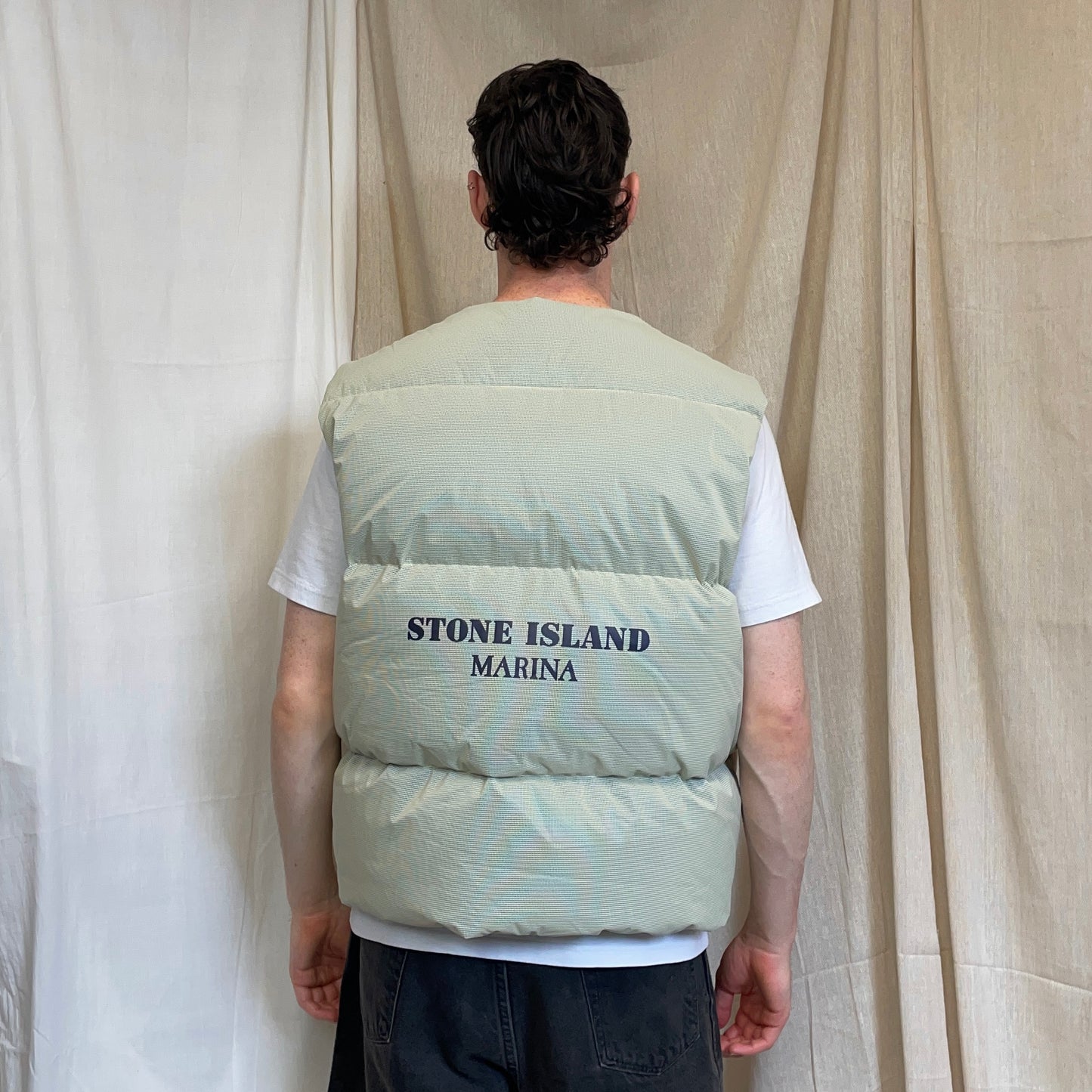Stone Island Mint Green & White AW24 Ripstop Cover Down S.I. Marina Gilet