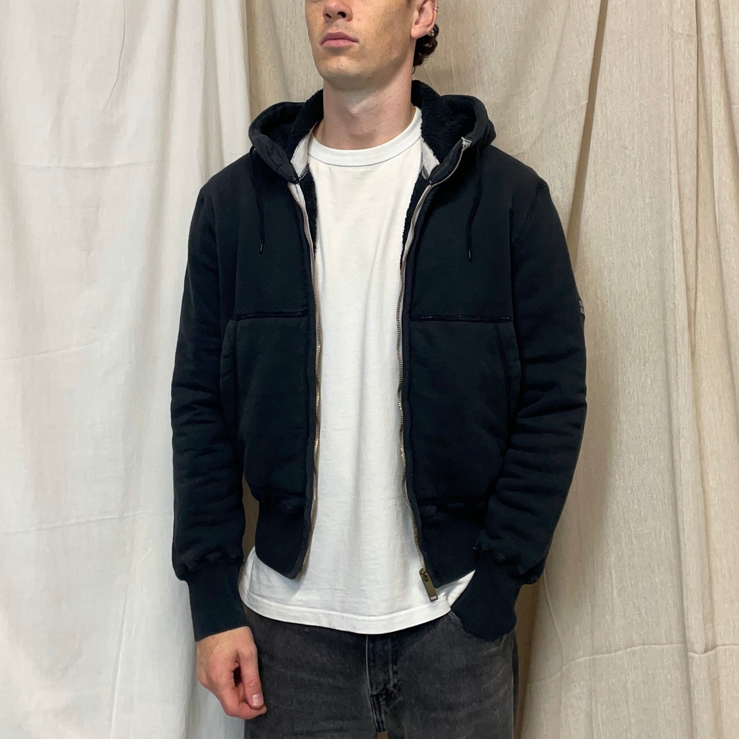 Stone Island Denims Black AW07 Fleece Lined Hooded Jacket