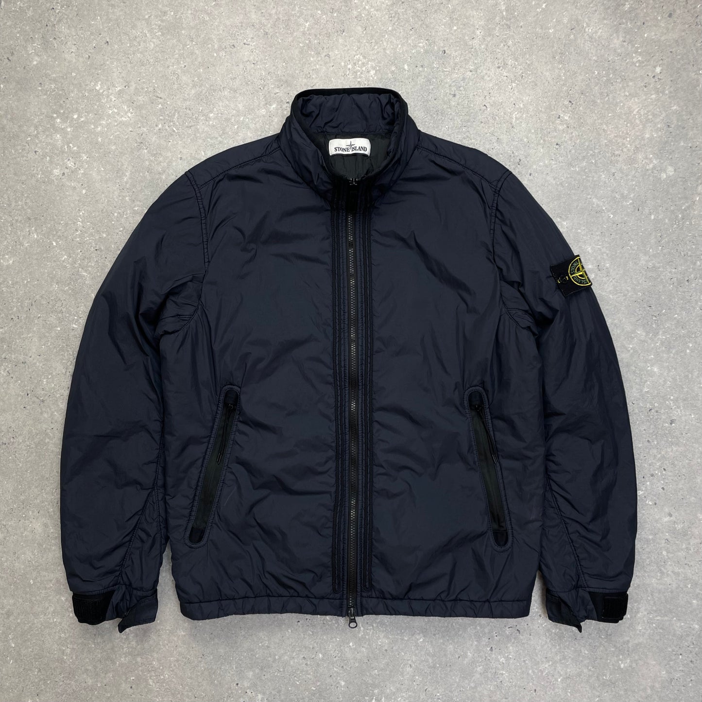 Stone Island Navy Padded Garment Dyed Crinkle Reps Jacket