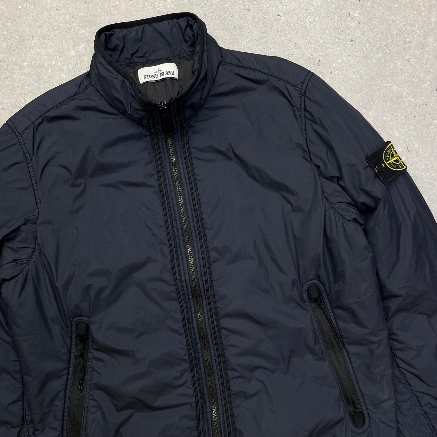 Stone Island Navy Padded Garment Dyed Crinkle Reps Jacket