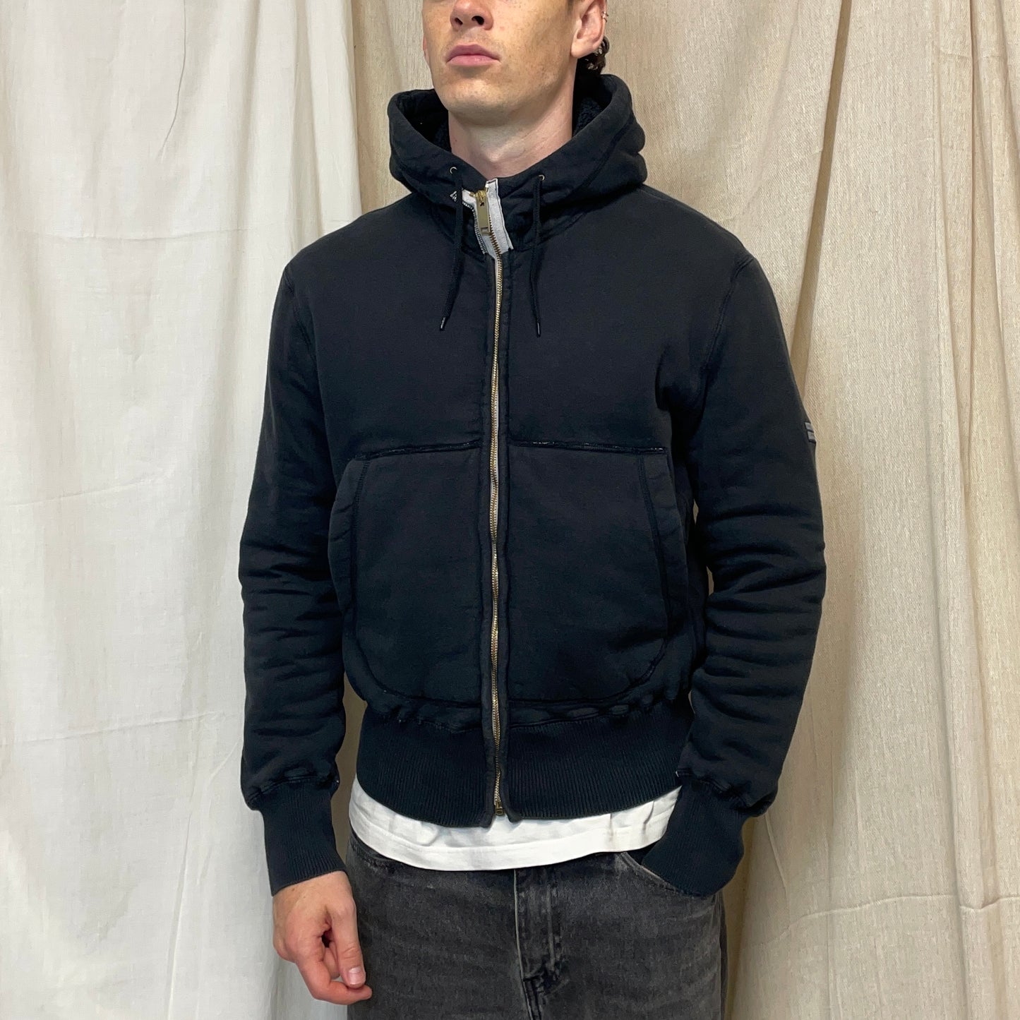 Stone Island Denims Black AW07 Fleece Lined Hooded Jacket