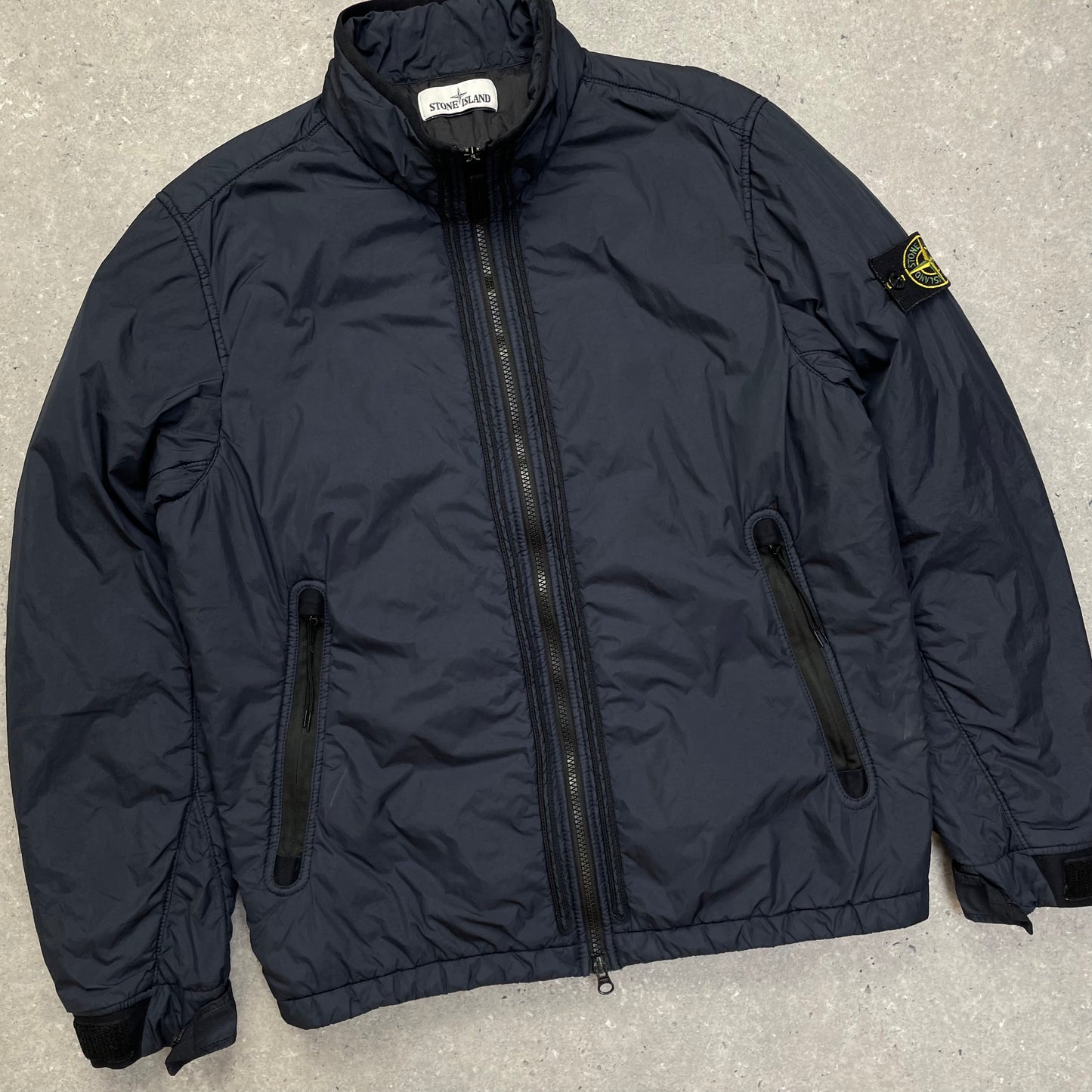 Stone Island Navy Padded Garment Dyed Crinkle Reps Jacket