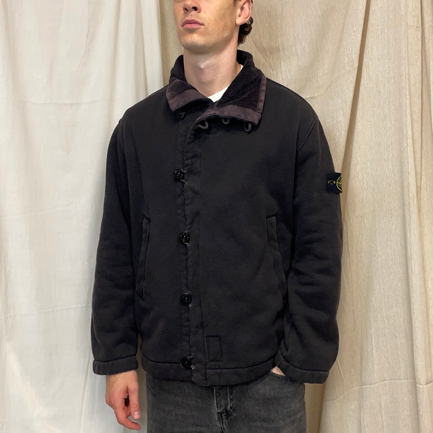 Stone Island Black AW00 Fleece Lined Buttoned Jacket