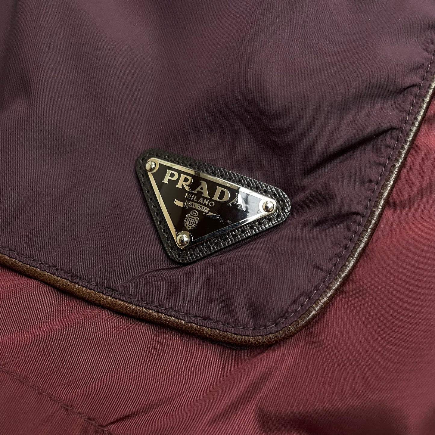 Prada Milano Mainline Burgundy 2013 Plaque Nylon Leather Trim Track Jacket