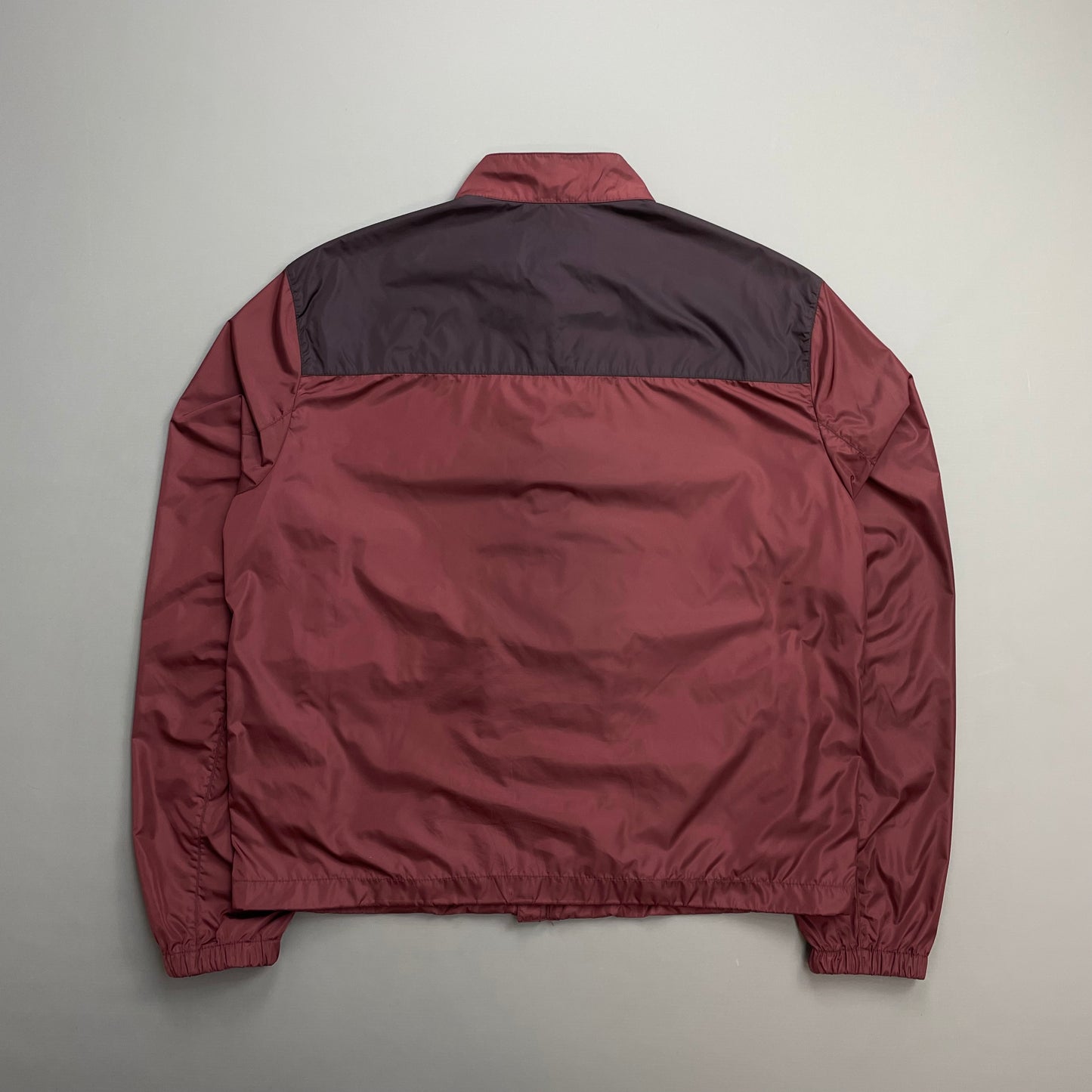 Prada Milano Mainline Burgundy 2013 Plaque Nylon Leather Trim Track Jacket