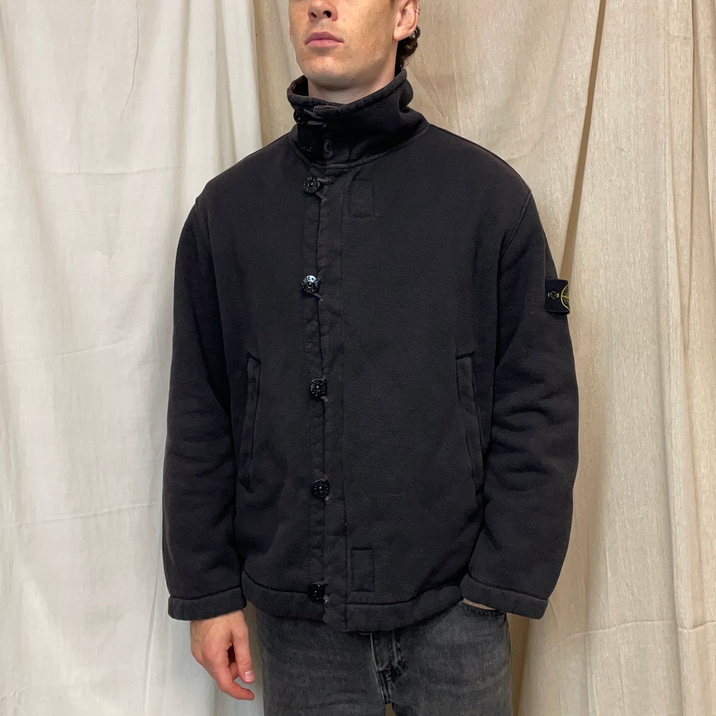 Stone Island Black AW00 Fleece Lined Buttoned Jacket