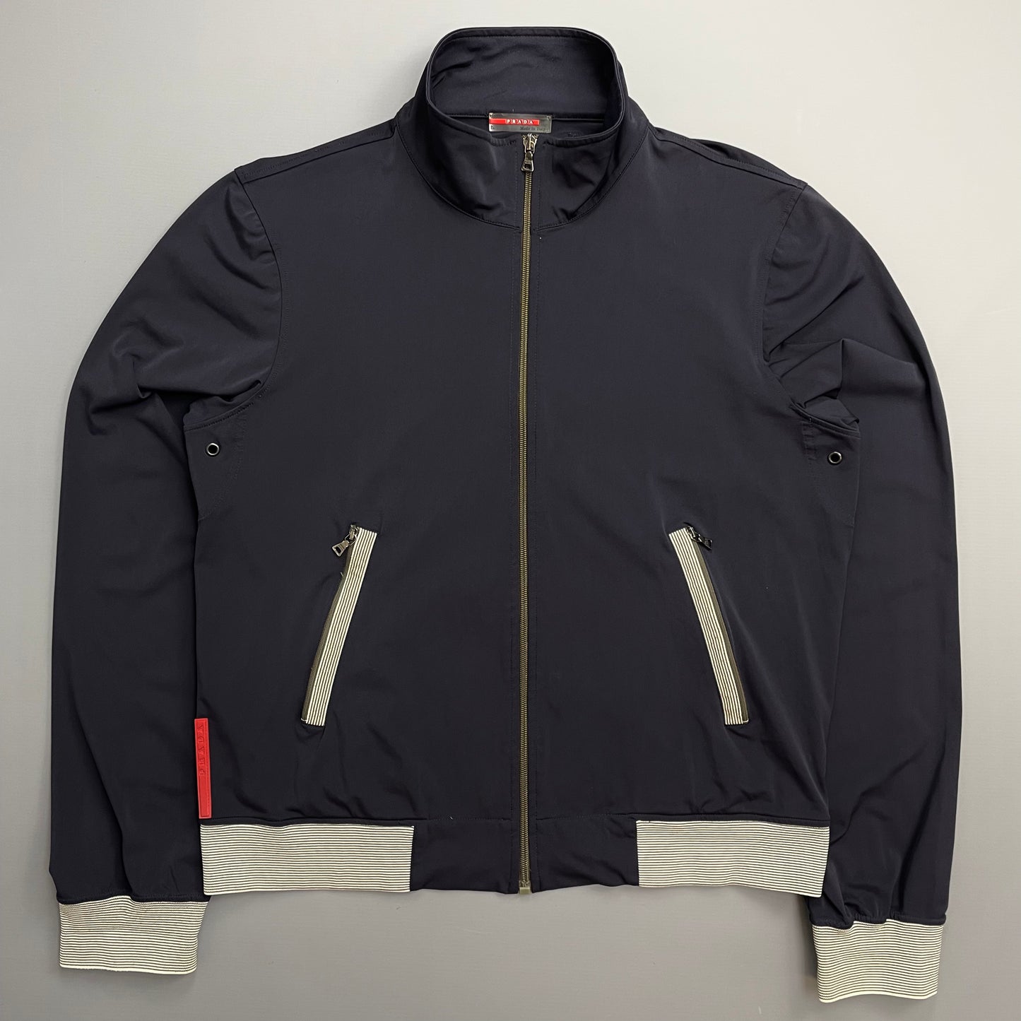 Prada Sport Navy 00s Nylon Stripe Detailed Track Jacket