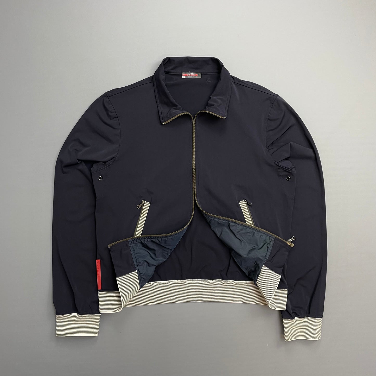 Prada Sport Navy 00s Nylon Stripe Detailed Track Jacket