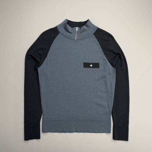 Stone Island Denims Blue & Navy AW03 Wool Zip Collar Knit Jumper