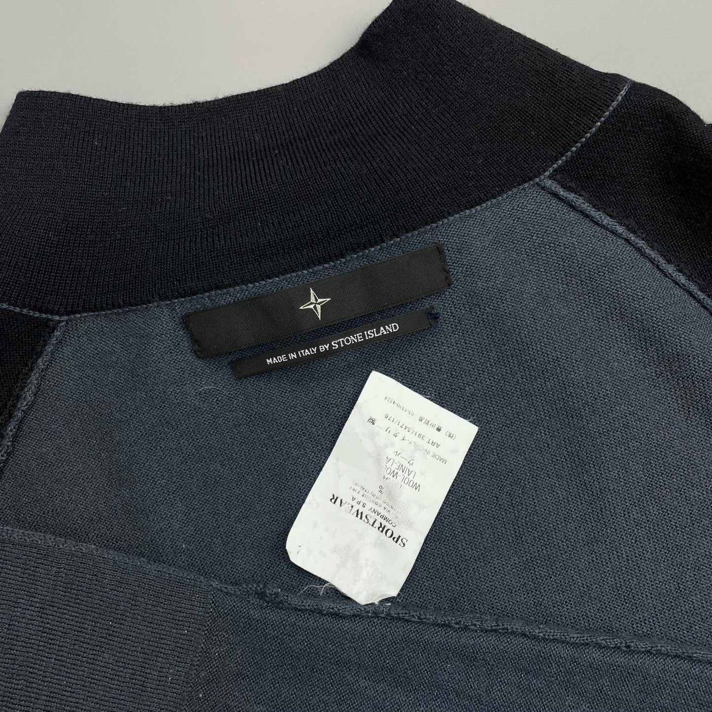 Stone Island Denims Blue & Navy AW03 Wool Zip Collar Knit Jumper