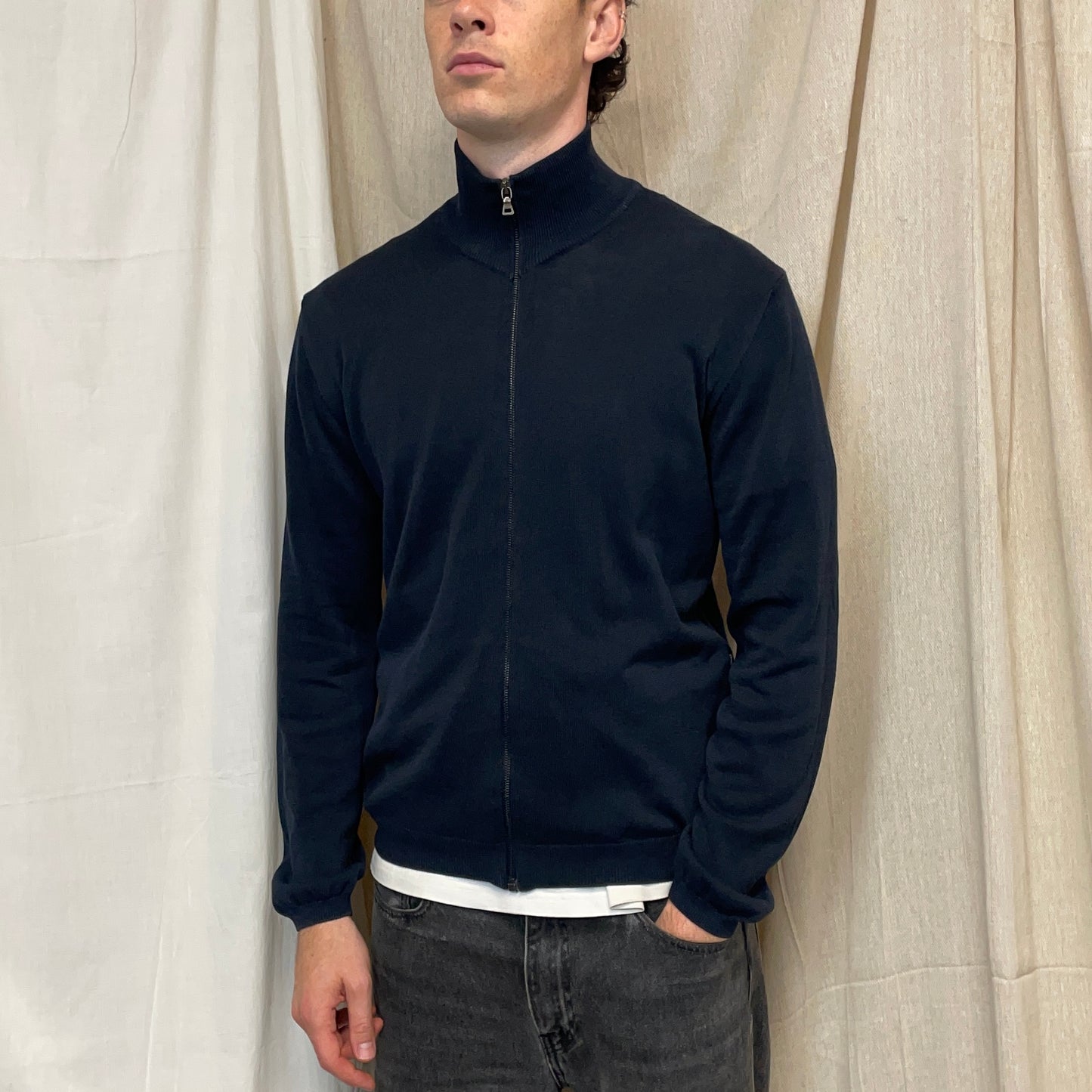 Prada Sport Navy 2007 Zip-Through Cotton Knit Cardigan Jumper