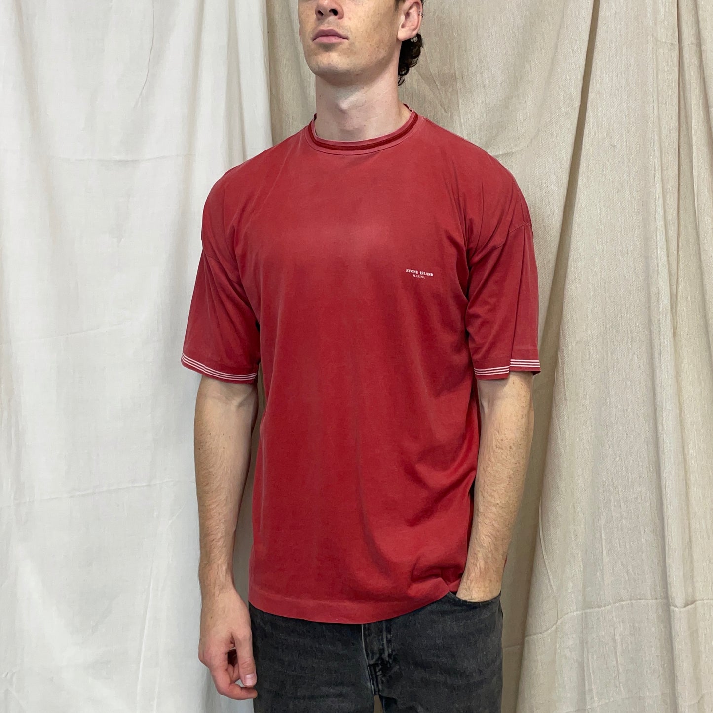 Stone Island Marina Red 80s Cotton Spellout Tee
