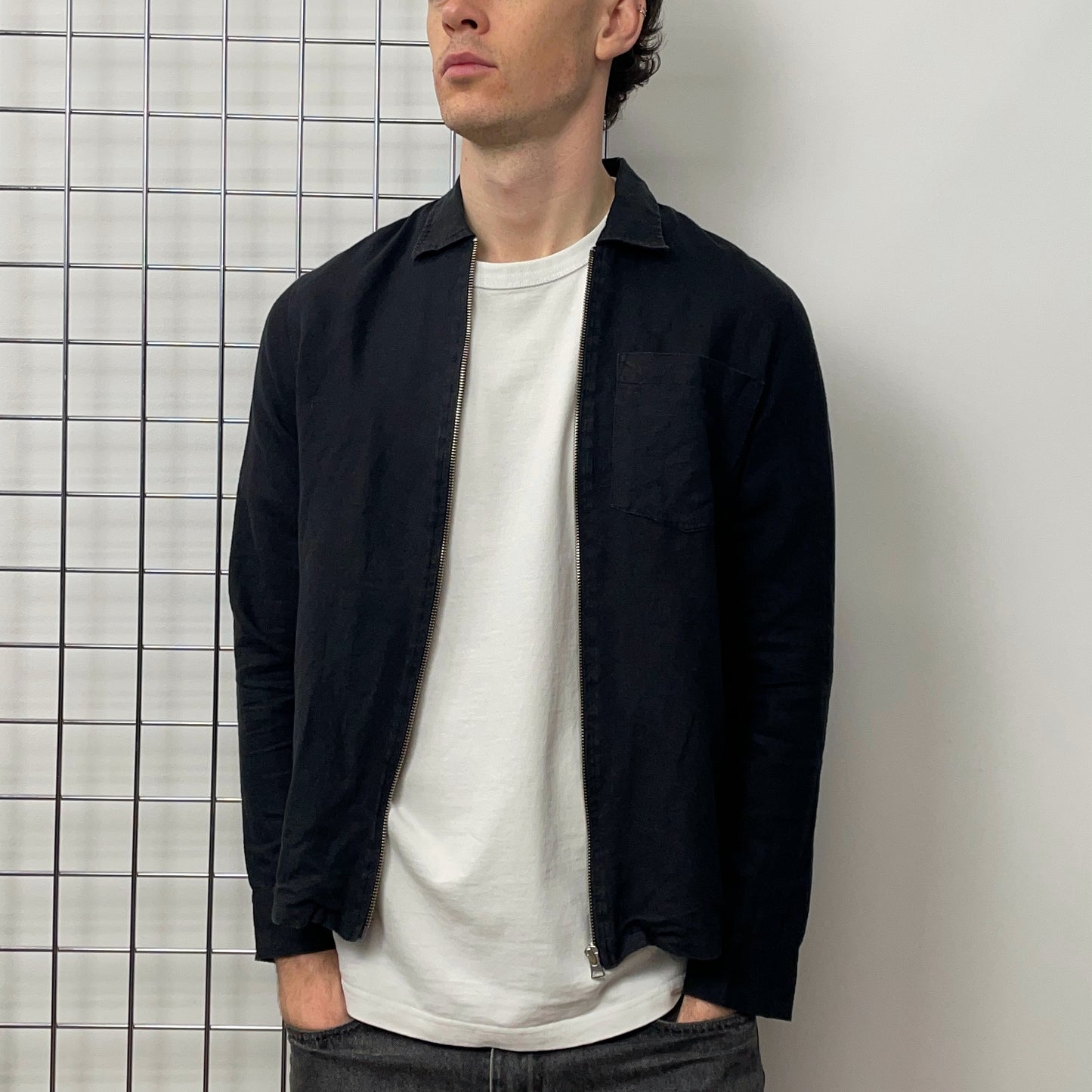 Our Legacy Black SS16 Linen Blend Zip Shirt