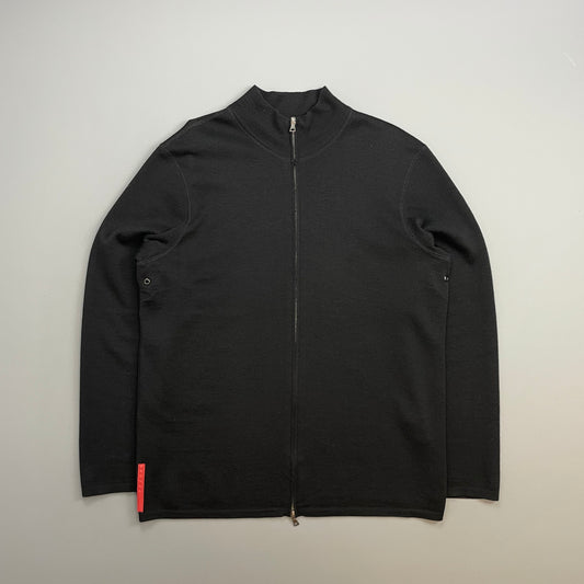 Prada Sport Black 00s Wool Knit Zip-Through Cardigan Jumper