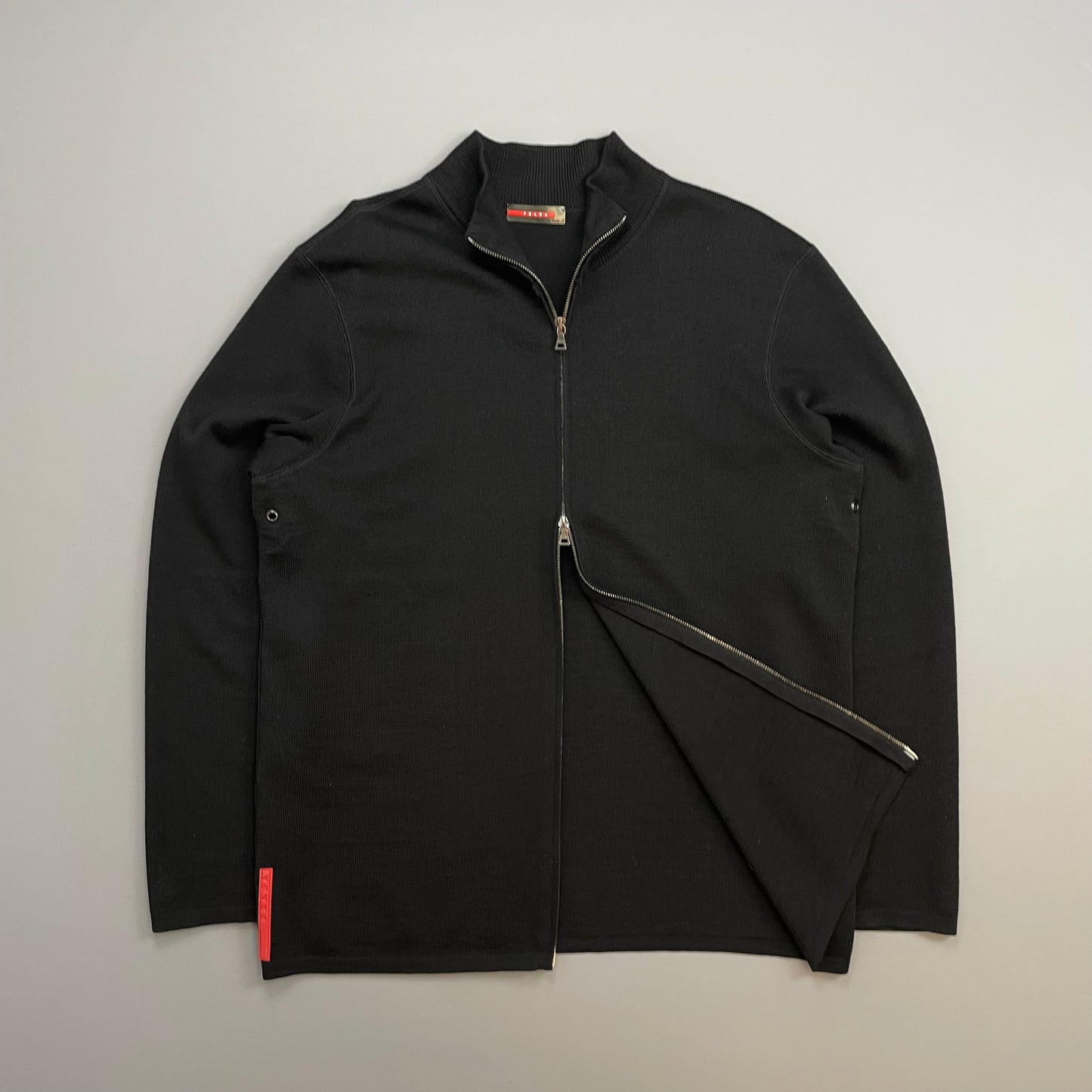 Prada Sport Black 00s Wool Knit Zip-Through Cardigan Jumper