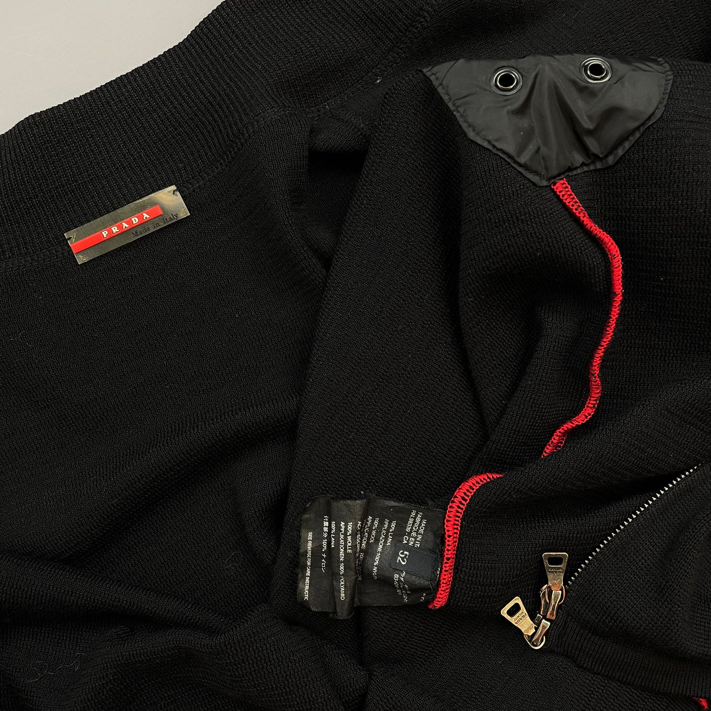 Prada Sport Black 00s Wool Knit Zip-Through Cardigan Jumper