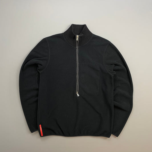 Prada Sport Black 00s Nylon Elbow Dual-Zip Lightweight Fleece Jumper