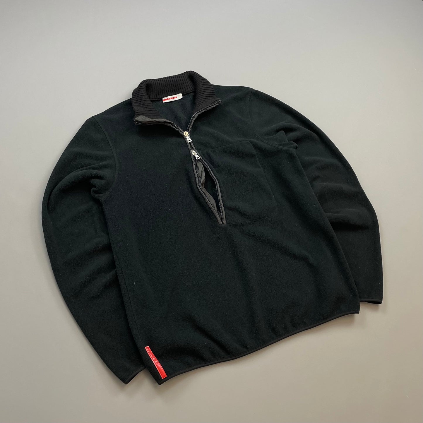 Prada Sport Black 00s Nylon Elbow Dual-Zip Lightweight Fleece Jumper