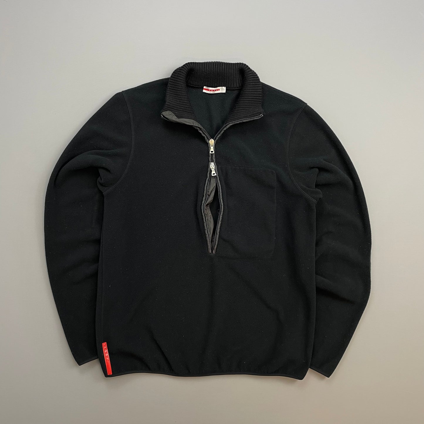 Prada Sport Black 00s Nylon Elbow Dual-Zip Lightweight Fleece Jumper