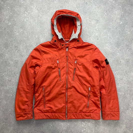 Stone Island Orange Raso Gommato Adjustable Hooded Jacket AW10