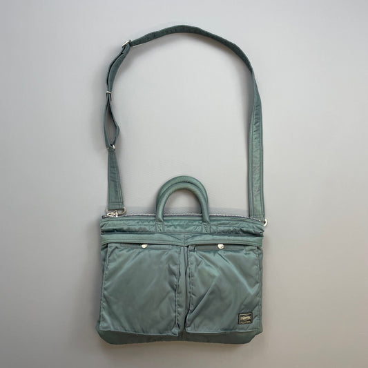 Porter International Teal Blue/Green Nylon Crossbody Briefcase Satchel