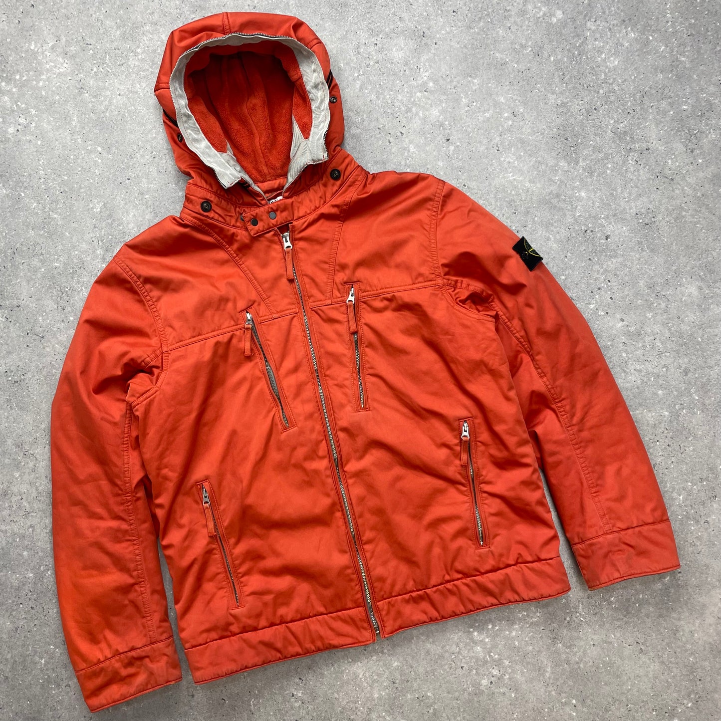 Stone Island Orange Raso Gommato Adjustable Hooded Jacket AW10