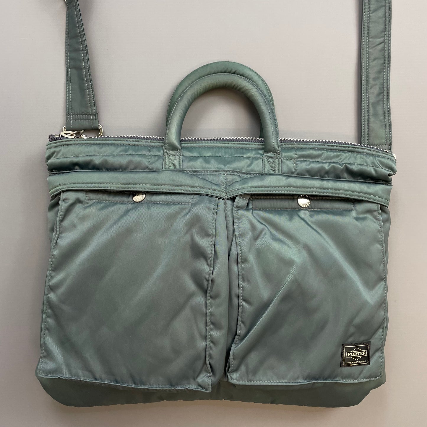 Porter International Teal Blue/Green Nylon Crossbody Briefcase Satchel