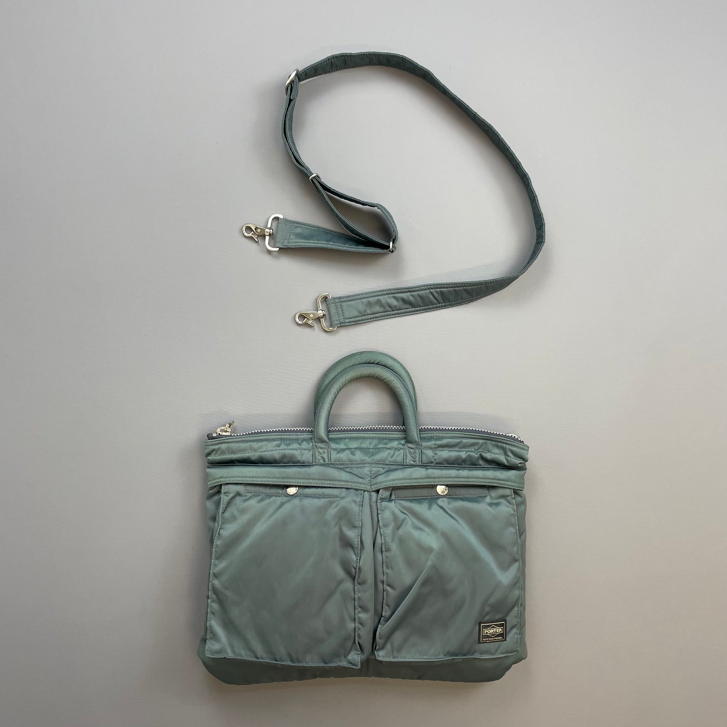 Porter International Teal Blue/Green Nylon Crossbody Briefcase Satchel