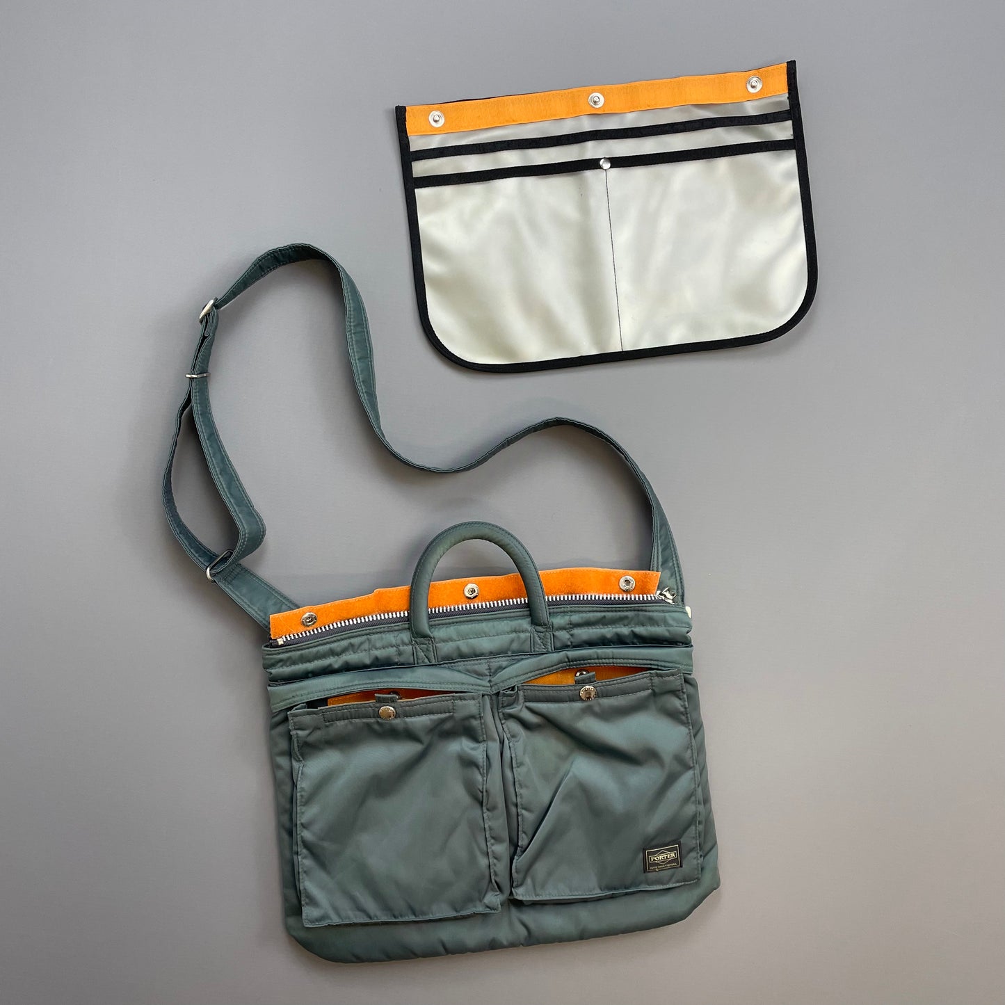 Porter International Teal Blue/Green Nylon Crossbody Briefcase Satchel