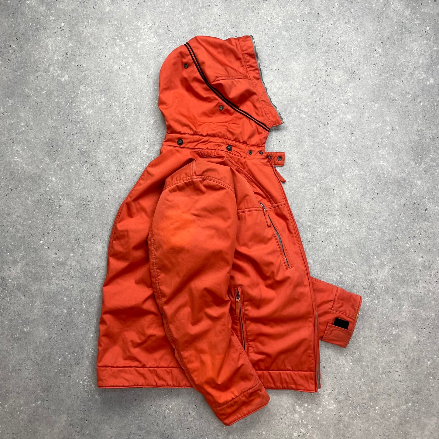 Stone Island Orange Raso Gommato Adjustable Hooded Jacket AW10